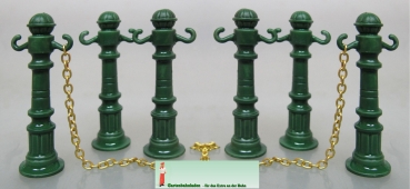 Art.-Nr. 500221 - Absperrpfosten mit Kette  6 Stück   Metall - grüne Absperrpfosten