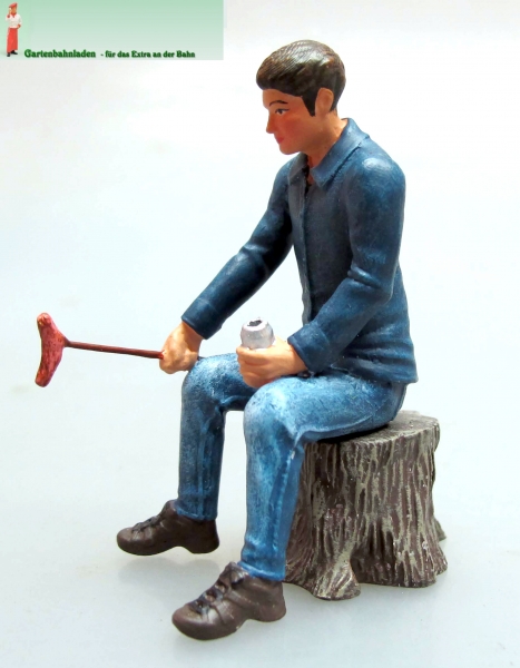 Item No. 500212 - Camper sitting with bratwurst on tree stump